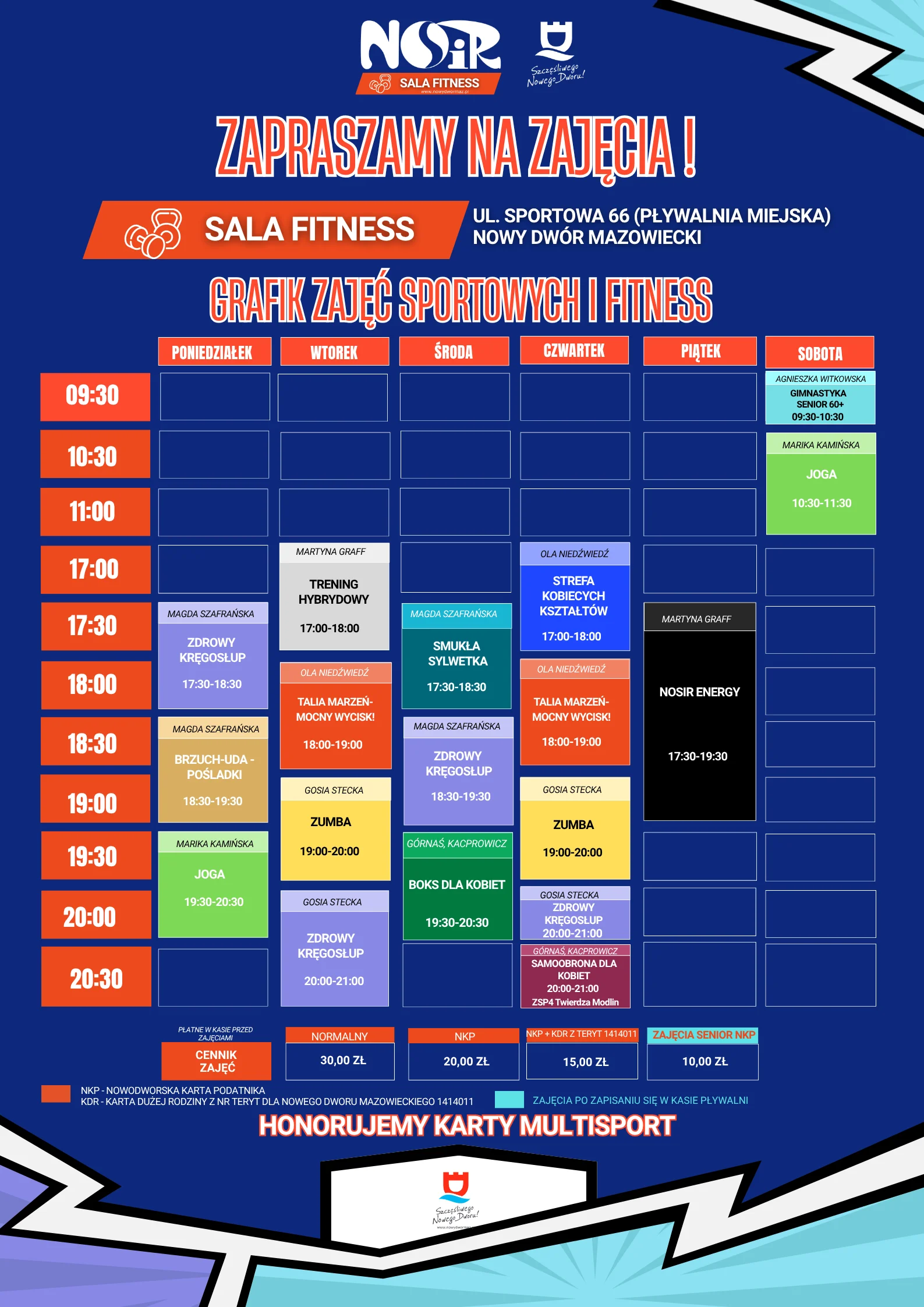 GRAFIK ZAJĘĆ SPORTOWYCH I FITNESS